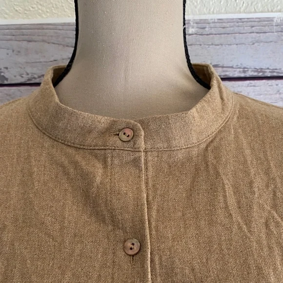 Eileen Fisher Shirt Women Large Tan Wool Chore Long Sleeve Workwear Minimalist - Picture 2 of 10